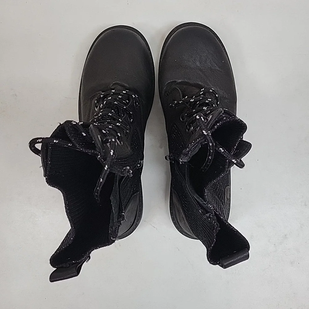 Blowfish Girls Black Glitter Combat Boots Sz 3 Lace-Up Lug Sole‎ Side Zip Cute